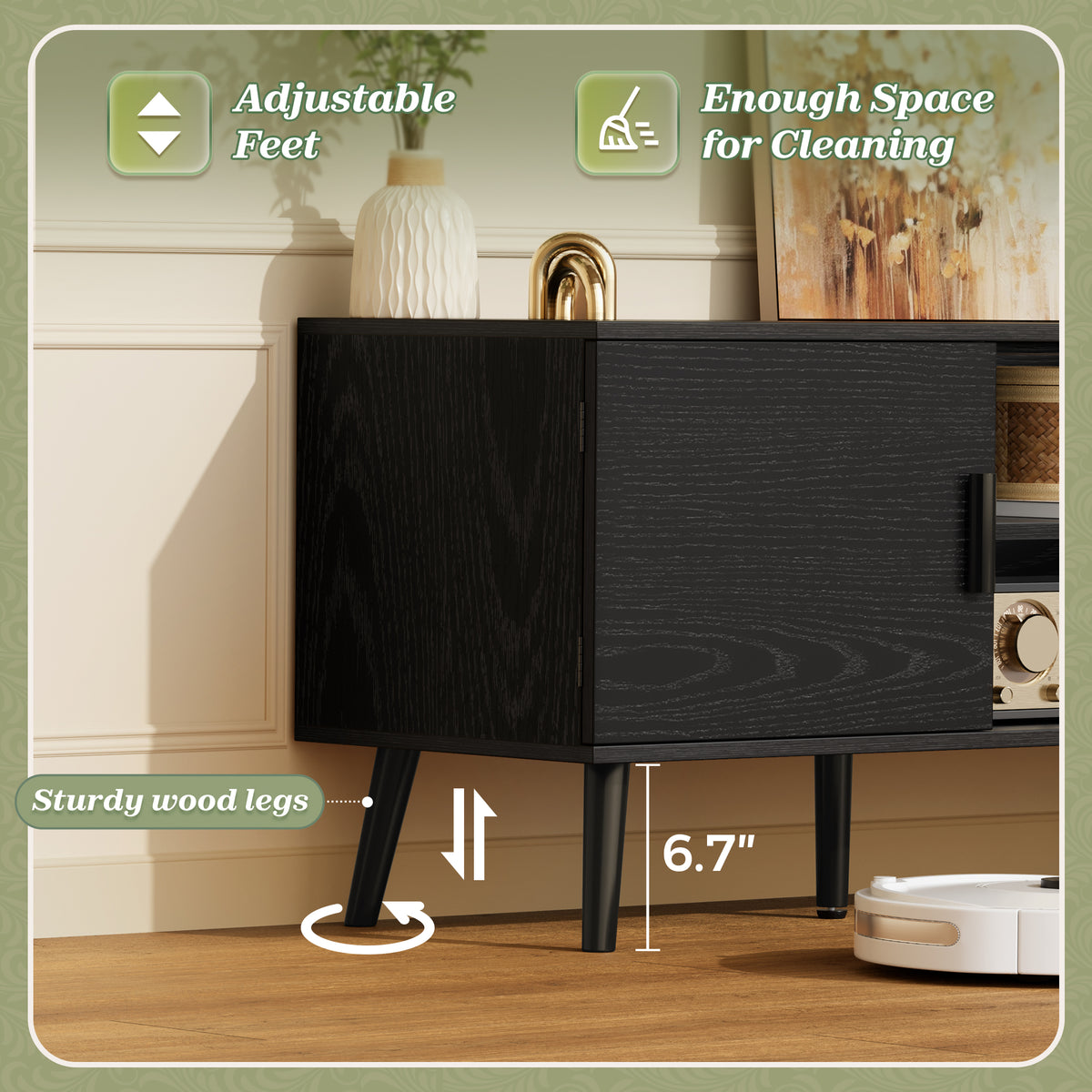 Amadwell Mid Century TV Stand for 60" TVs, Adjustable Shelf, 54 inch Media Console for Living Room, Black