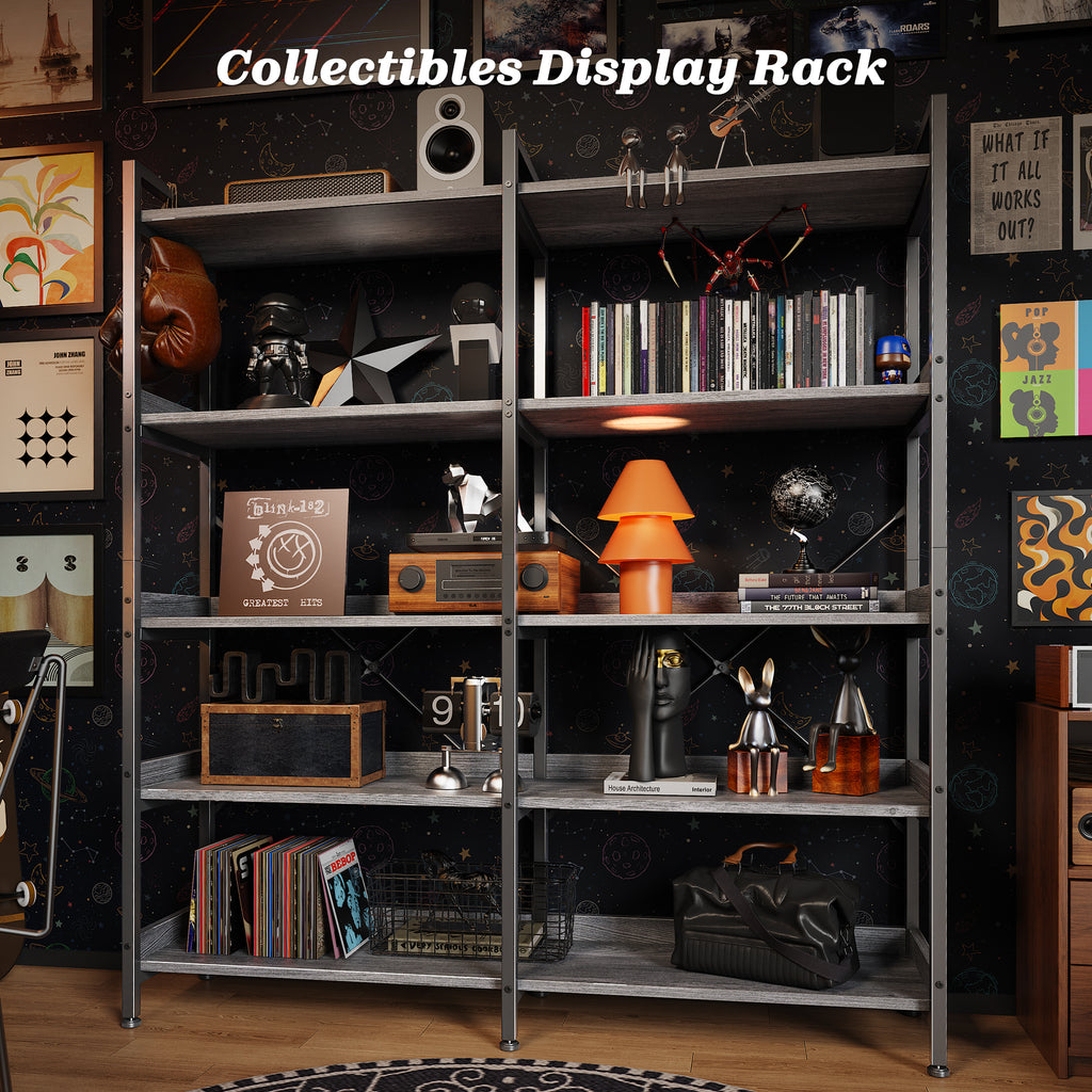 Amadwell 5-Tier Bookshelf with 10 Open Shelves, 47" Freestanding Bookcase, Sturdy Metal Frame, for Living Room, Gray