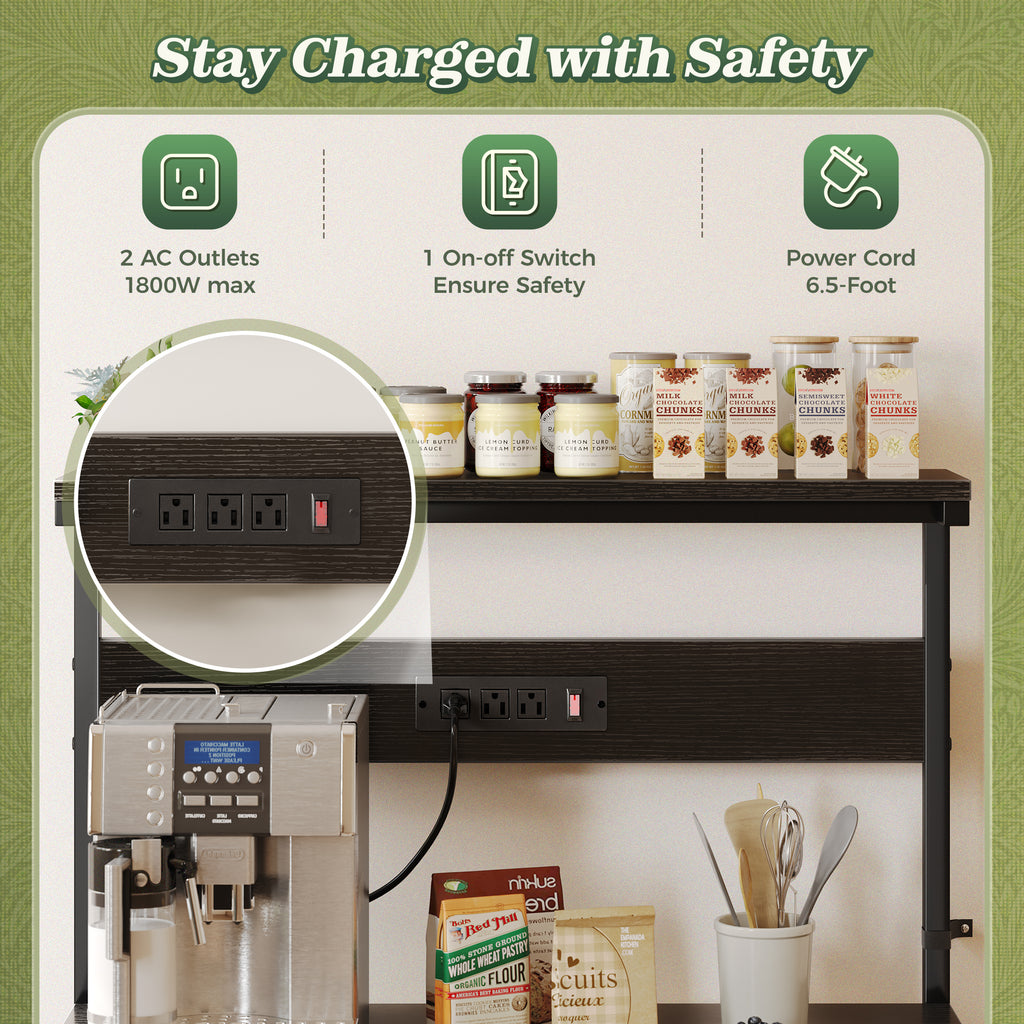 Amadwell Kitchen Bakers Rack with Power Outlets, 31.5" Large Microwave Stand, Coffee Bar Station, Black