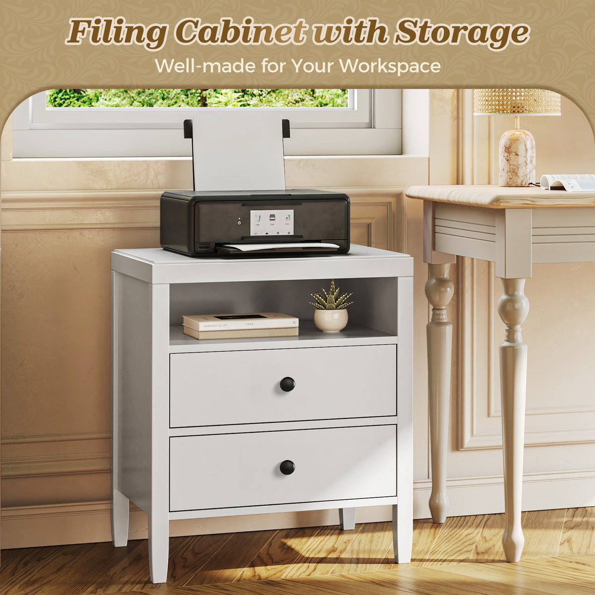 Amadwell Nightstand with Charging Station, Bedside End Table with 2 Drawers & Storage for Bedroom, White