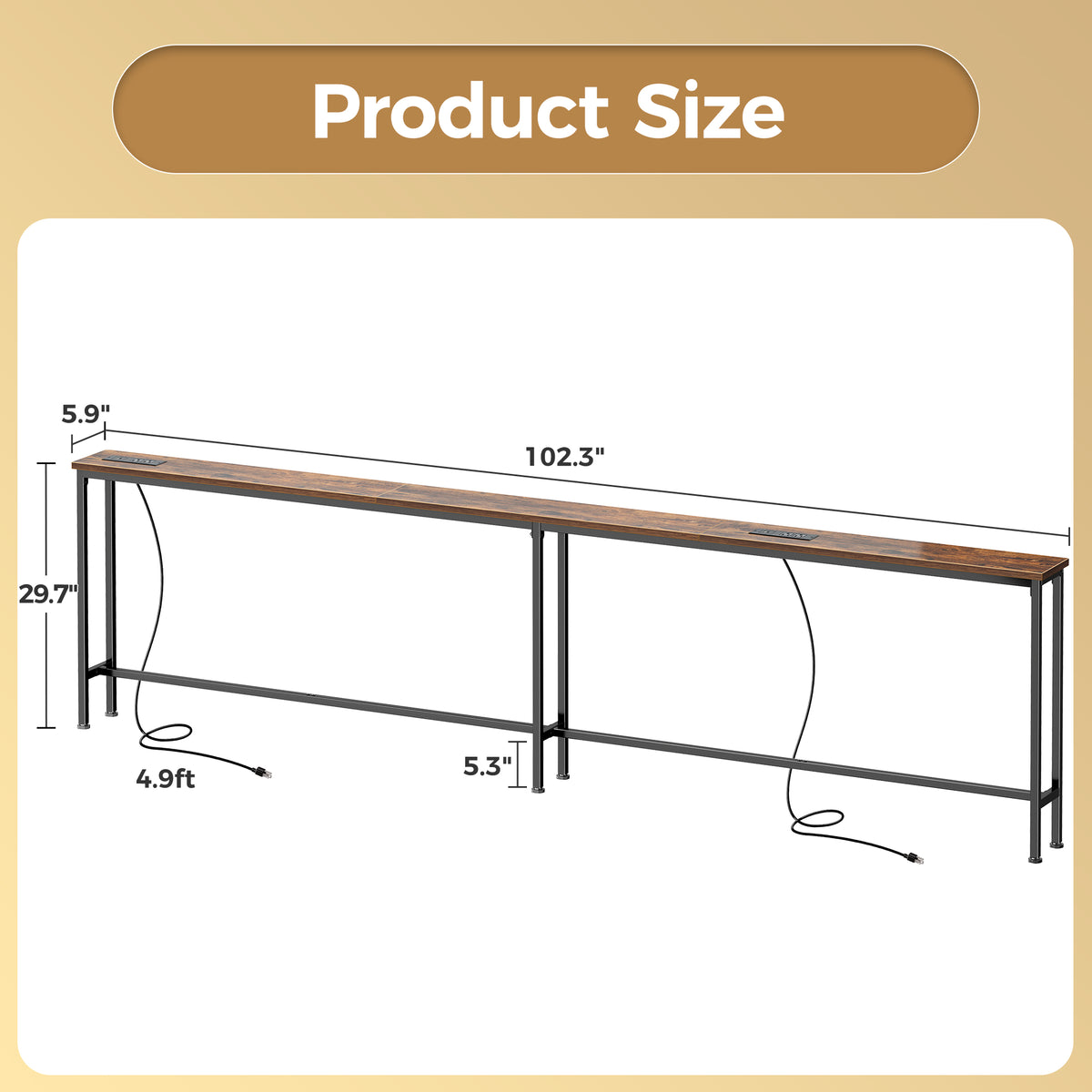 Amadwell 102" Extra Long Console Table with Outlets & USB-C, Slim 5.9" Behind the Couch table, Slim Sofa Table