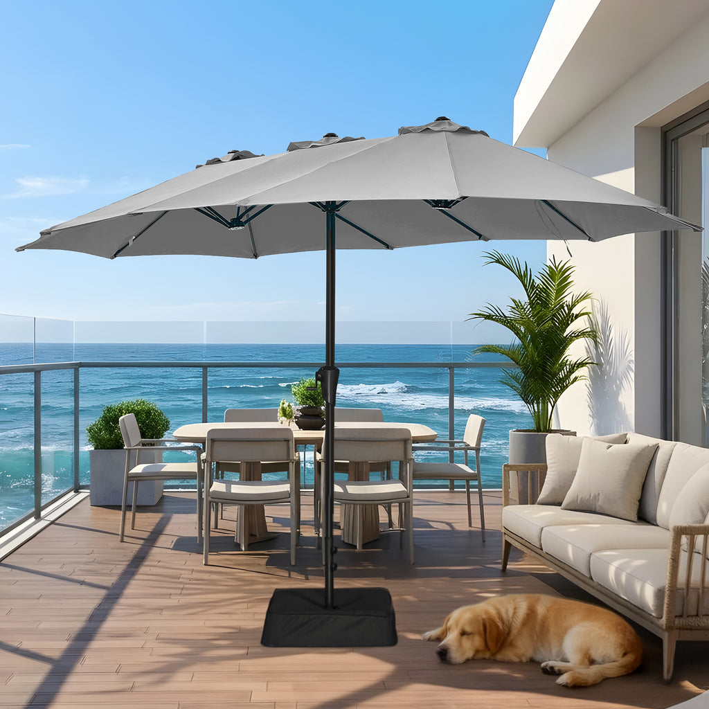 Amadwell 13FT Large Patio Umbrella with Base Included, Double Sided Outdoor Umbrellas, Gray