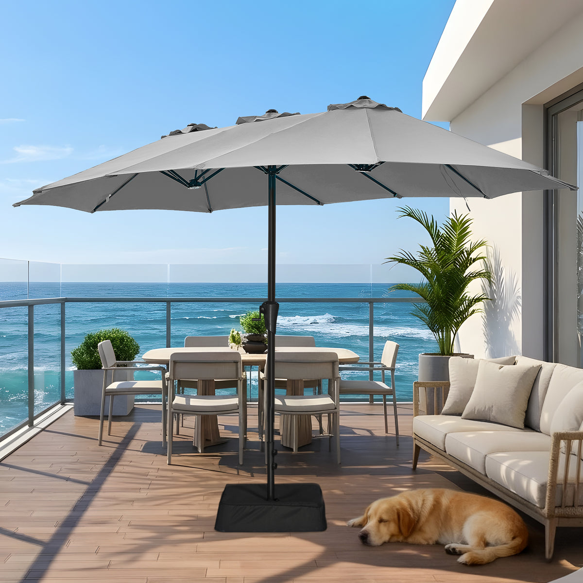Amadwell 13FT Large Patio Umbrella with Base Included, Double Sided Outdoor Umbrellas, Gray
