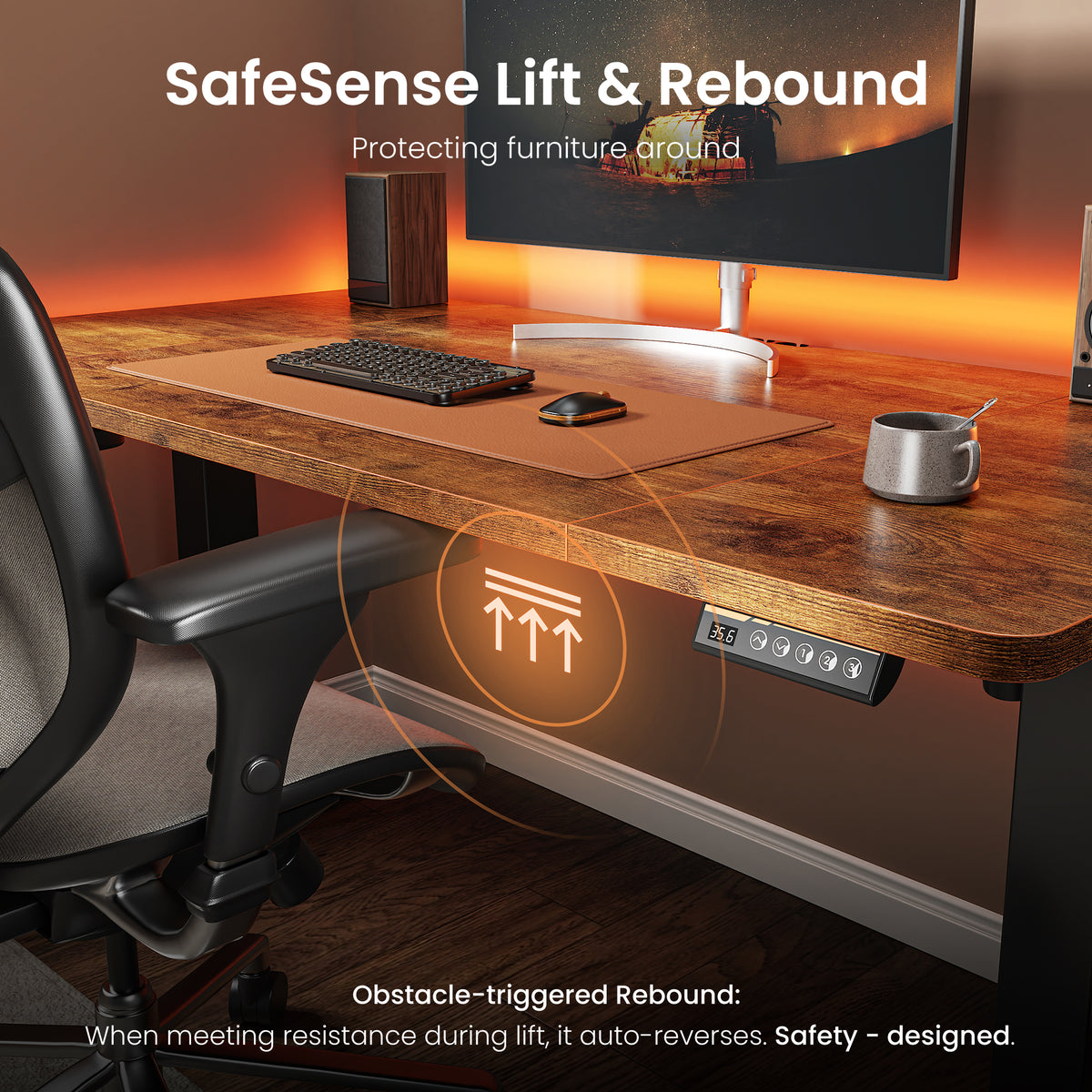 Amadwell 55" Electric Height Adjustable Standing Desk, 27.6" Deep Work Table with Cable Management, Home Office Desk, Brown