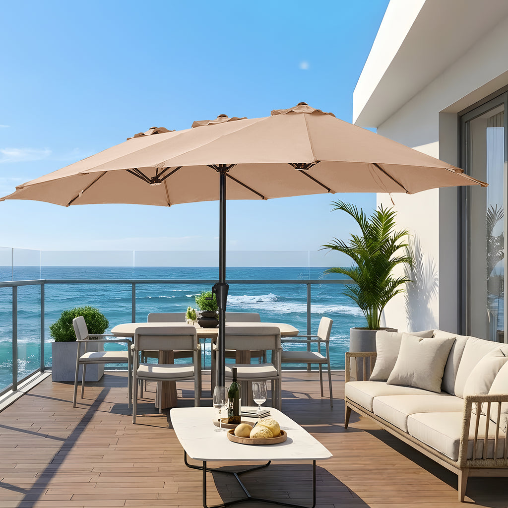 Amadwell 13FT Large Patio Umbrella, Double Sided Outdoor Rectangular Umbrellas with Fade Resistant Canopy, Beige