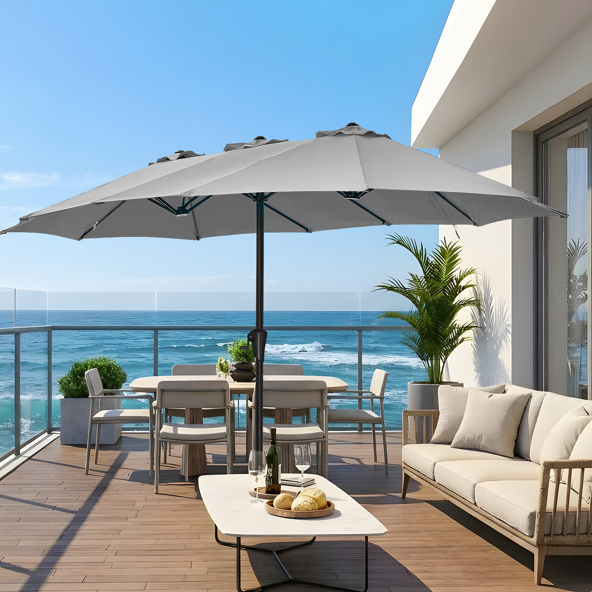 Amadwell 13FT Large Patio Umbrella, Double Sided Outdoor Rectangular Umbrellas with Fade Resistant Canopy, Gray