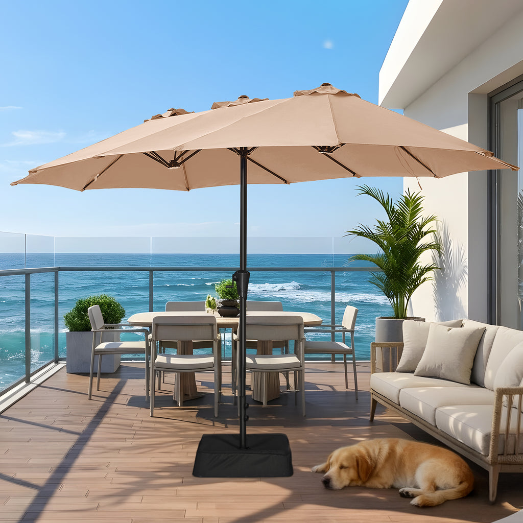 Amadwell 13FT Large Patio Umbrella with Base Included, Double Sided Outdoor Umbrellas, Beige