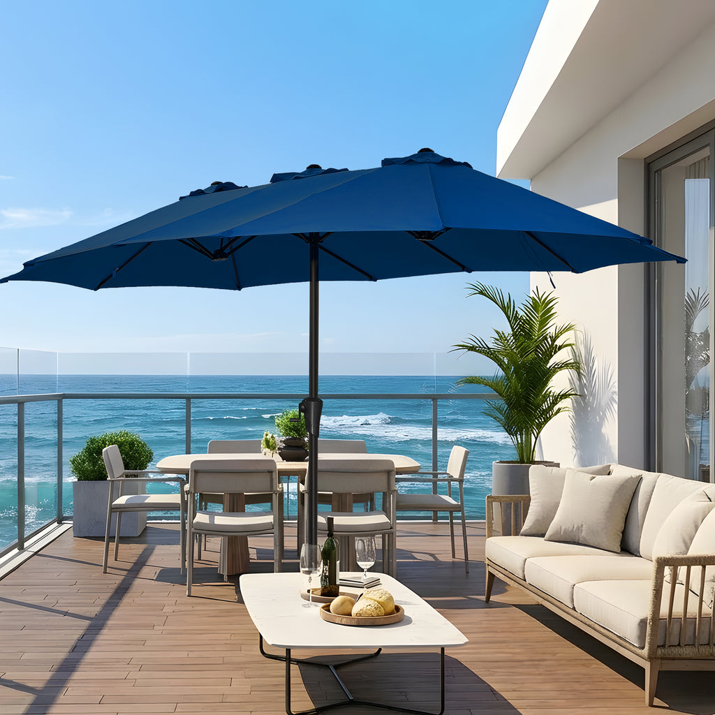 Amadwell 13FT Large Patio Umbrella, Double Sided Outdoor Rectangular Umbrellas with Fade Resistant Canopy, Navy Blue