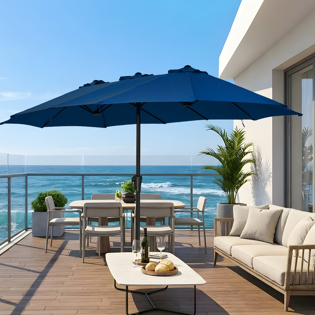 Amadwell 13FT Large Patio Umbrella, Double Sided Outdoor Rectangular Umbrellas with Fade Resistant Canopy, Navy Blue