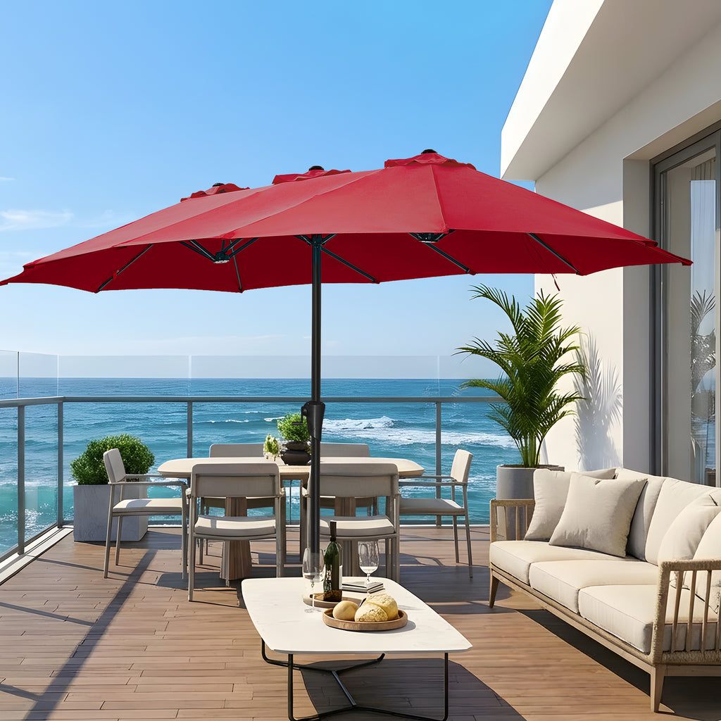 Amadwell 13FT Large Patio Umbrella, Double Sided Outdoor Rectangular Umbrellas with Fade Resistant Canopy, Red