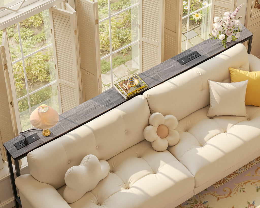 Amadwell 79" Narrow Sofa Console Table with Power Outlets, 5.9" Slim Side Table for Living Room, Entryway & Bedroom, Gray