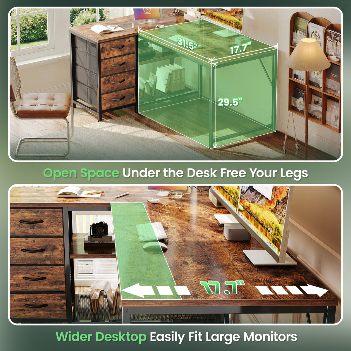 Amadwell 43 Inch L Shaped Desk with Power Outlets & Drawers, Reversible L-Shape Computer Desk, Brown