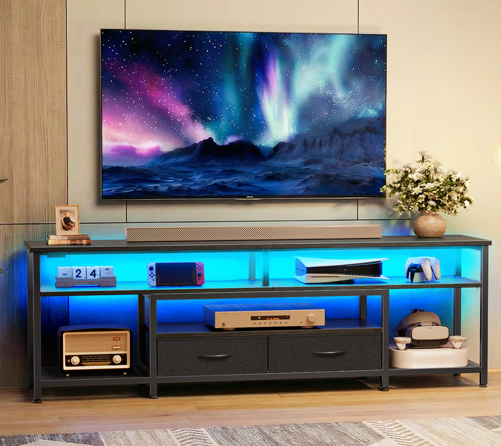Amadwell 63" LED TV Stand for 65-70 Inch TVs, Entertainment Center with Power Outlets & Drawers, Rustic Brown