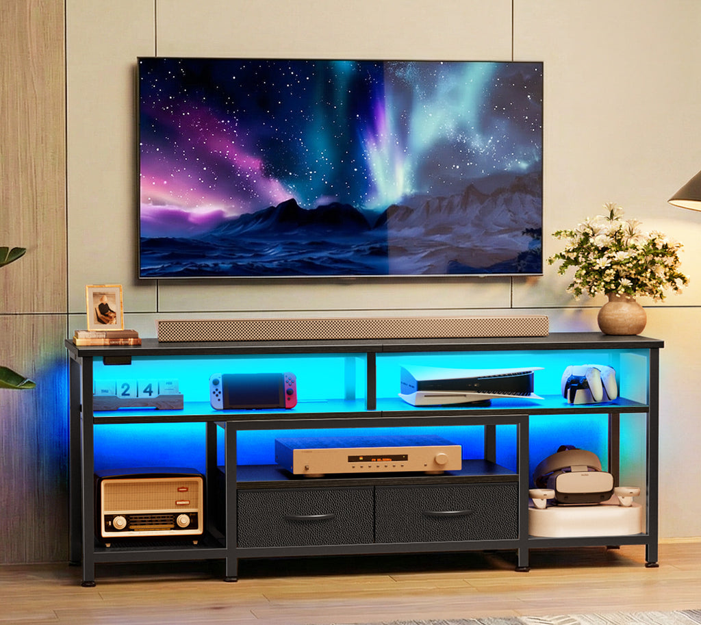 Amadwell 54" LED TV Stand for 55-60 Inch TVs, Entertainment Center with Power Outlets & Drawers, Rustic Brown