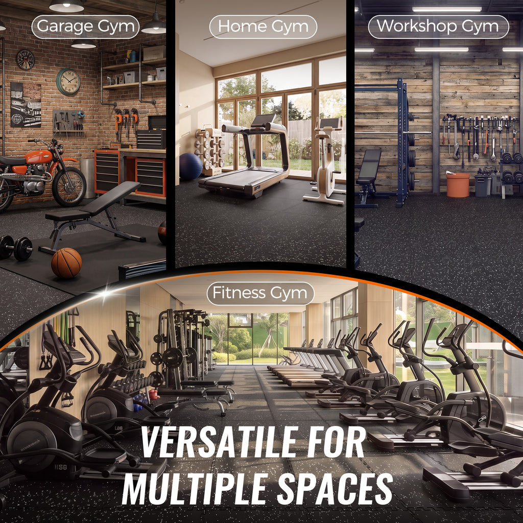 Amadwell 0.4" Thick 96 Sq Ft Gym Flooring for Home Gym，24 Tiles Upgraded Rubber Top with High Density EVA Foam, Interlocking Exercise Equipment Mats, Heavy Weight Workout Mat, Black/Grey