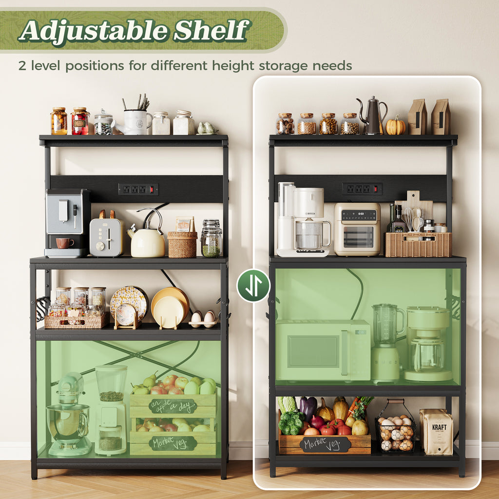 Amadwell Kitchen Bakers Rack with Power Outlets, 31.5" Large Microwave Stand, Coffee Bar Station, Black