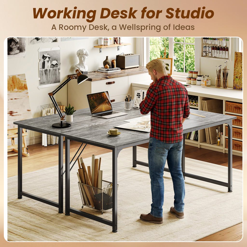 63" Computer Desk, Modern Office, Study & Gaming Desk with Storage, Large Legroom, Sturdy Metal Frame, Grey