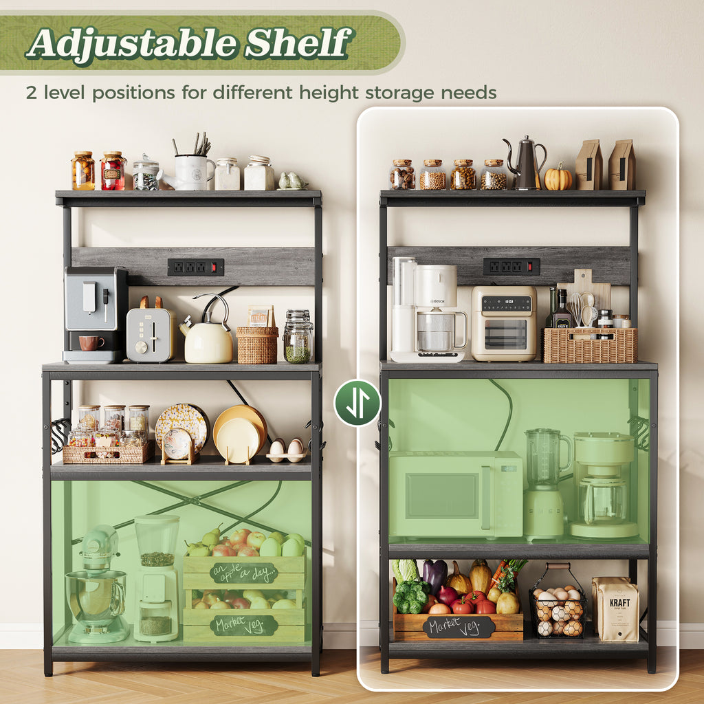 Amadwell Kitchen Bakers Rack with Power Outlets, 31.5" Large Microwave Stand, Coffee Bar Station, Gray