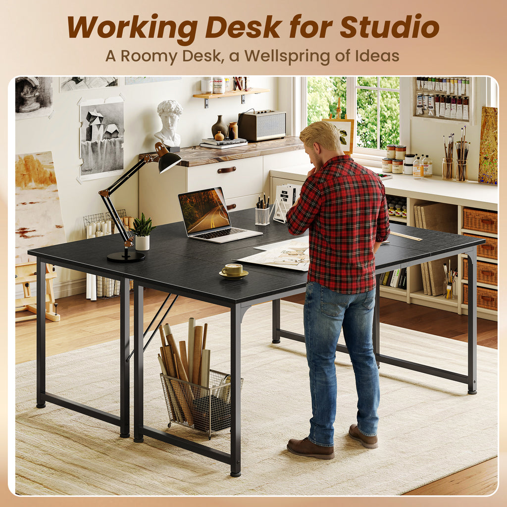 63" Computer Desk, Modern Office, Study & Gaming Desk with Storage, Large Legroom, Sturdy Metal Frame, Black