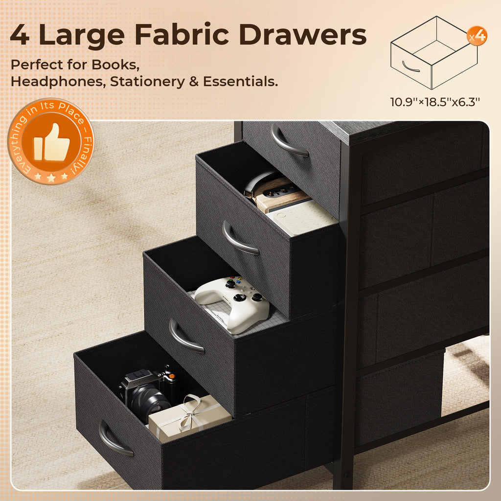 63 Inch L-Shaped Desk with Fabric Drawers, Reversible Home Office & Gaming Desk with Power Outlets, USB-C, and Adjustable Storage Shelves, Black