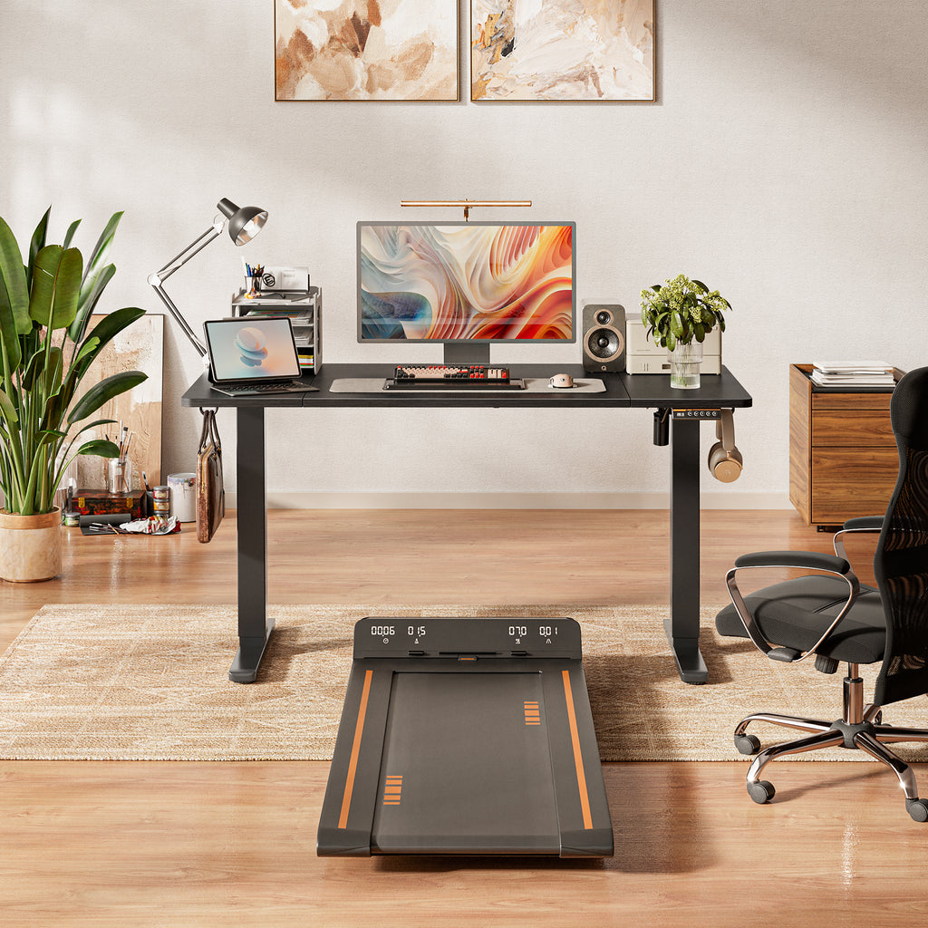Amadwell 55" Electric Height Adjustable Standing Desk, 27.6" Deep Work Table with Cable Management, Home Office Desk, Black