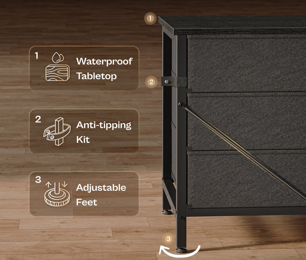 Amadwell 78.8 Inch Dresser with 15 Fabric Drawers, Large TV Stand for 65, 75, 85 Inch TV, Long Dresser for Bedroom, Entertainment Center for Living Room, Chest of Drawers & Storage,Black