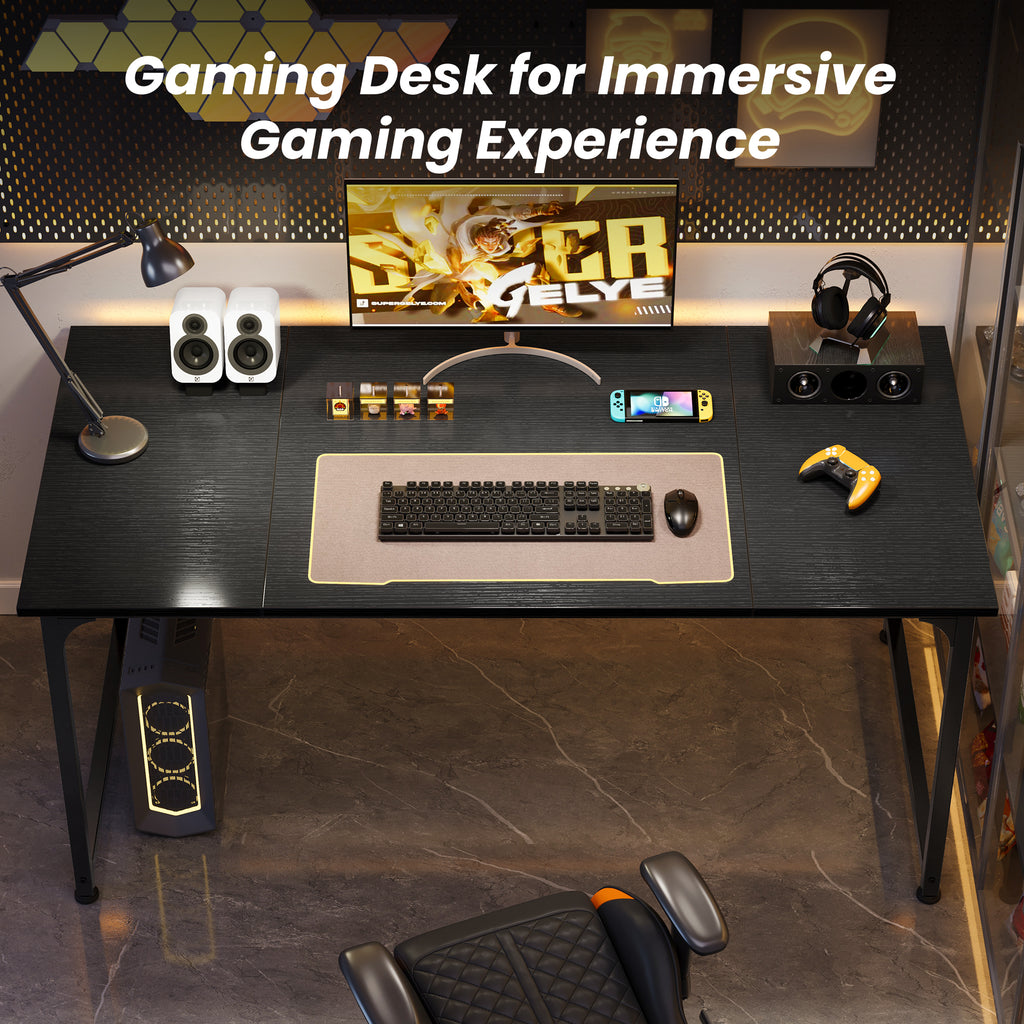 63" Computer Desk, Modern Office, Study & Gaming Desk with Storage, Large Legroom, Sturdy Metal Frame, Black