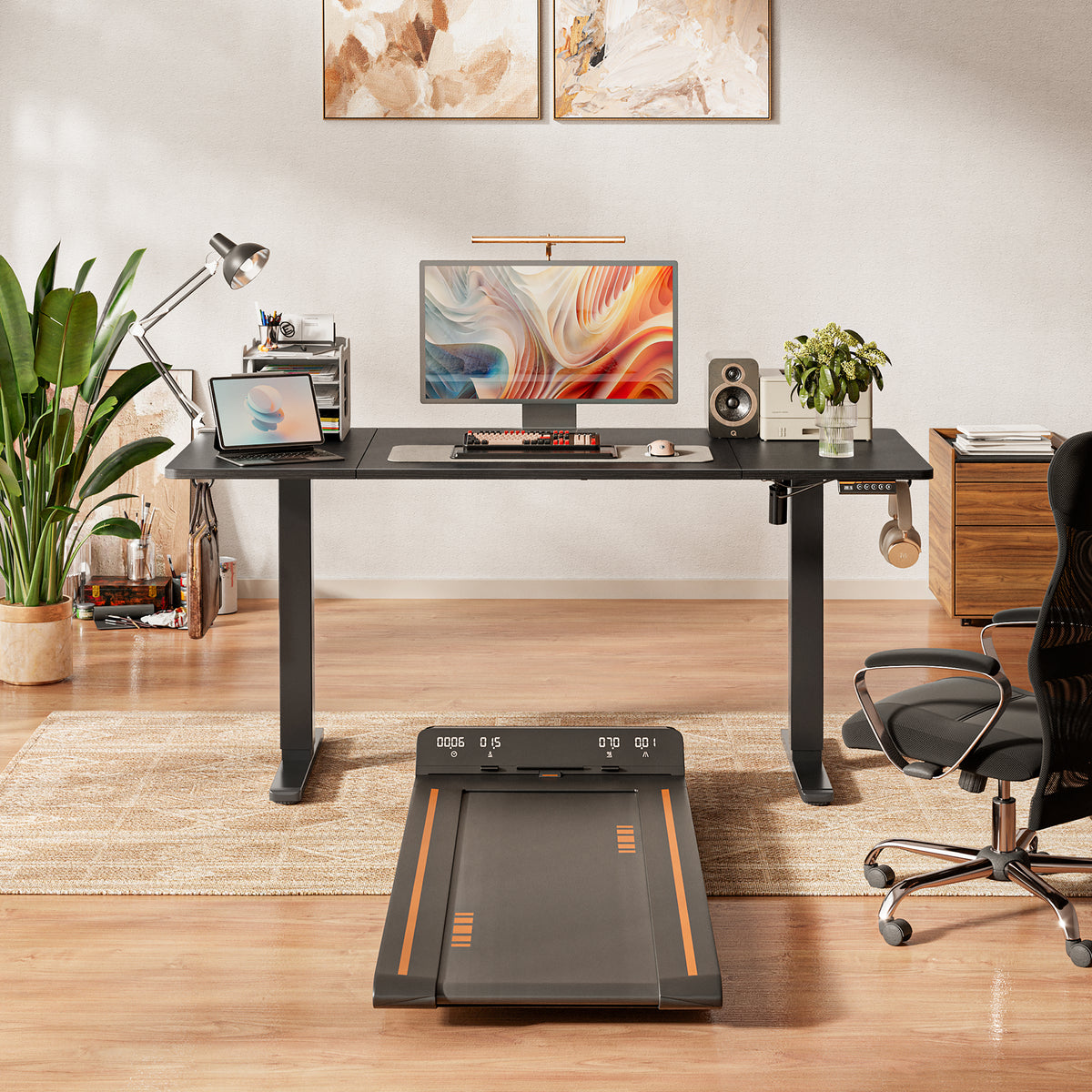 Amadwell 63" Electric Height Adjustable Standing Desk, 27.6" Deep Work Table with Cable Management, Home Office Desk, Black