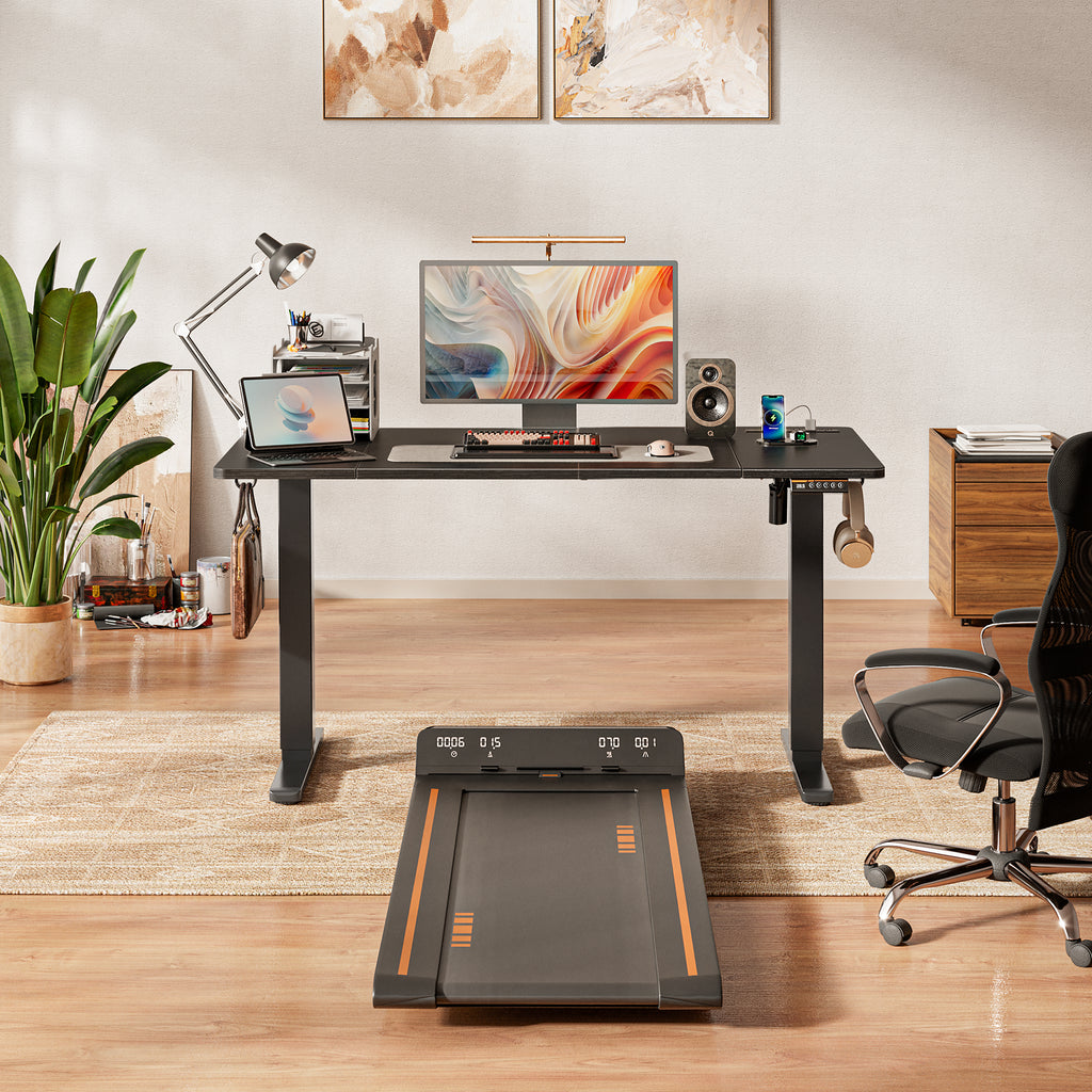 Amadwell 55" Electric Height Adjustable Standing Desk, 27.6" Deep Work Table with Power Outlets, Home Office Desk, Black
