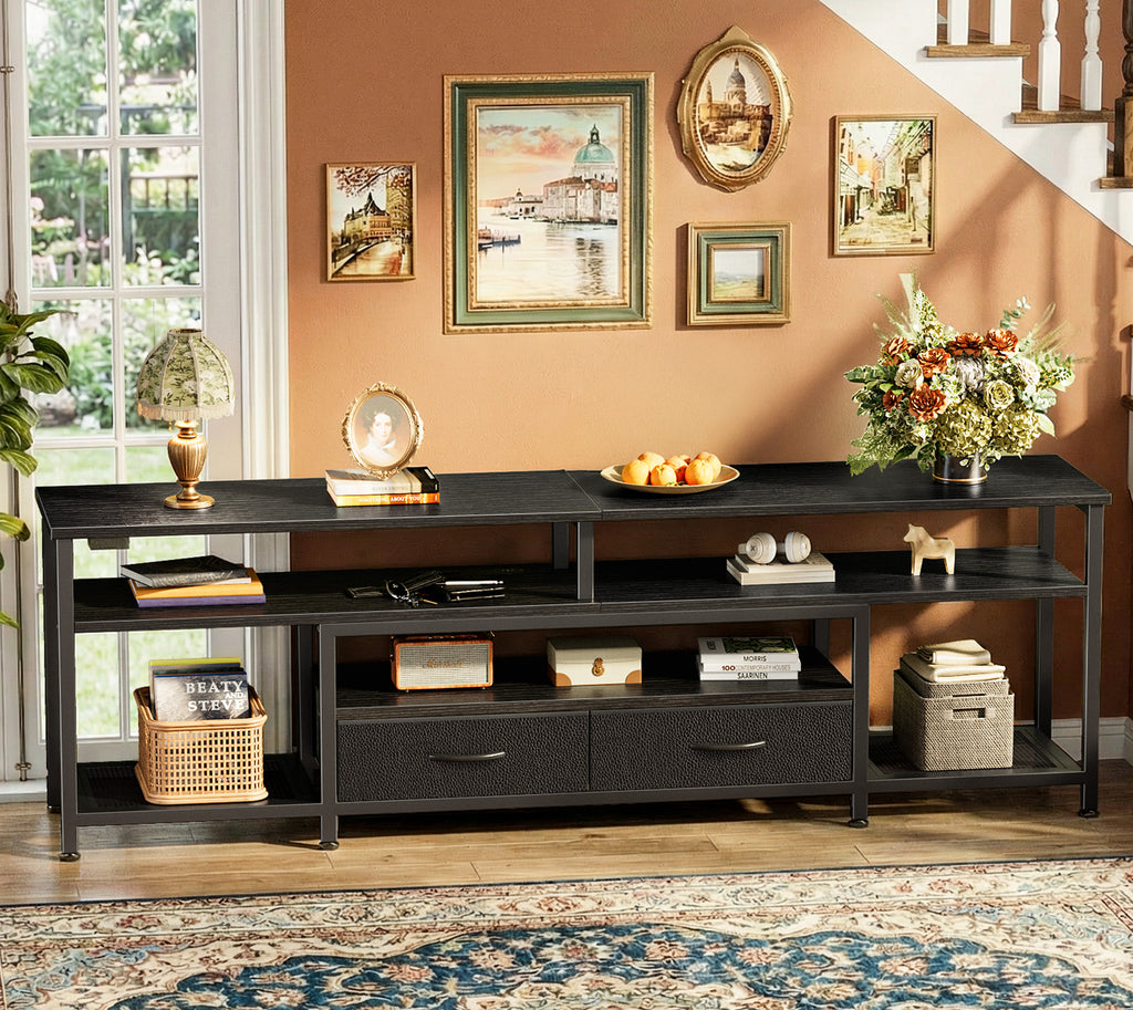 Amadwell 63" LED TV Stand for 65-70 Inch TVs, Entertainment Center with Power Outlets & Drawers, Rustic Brown
