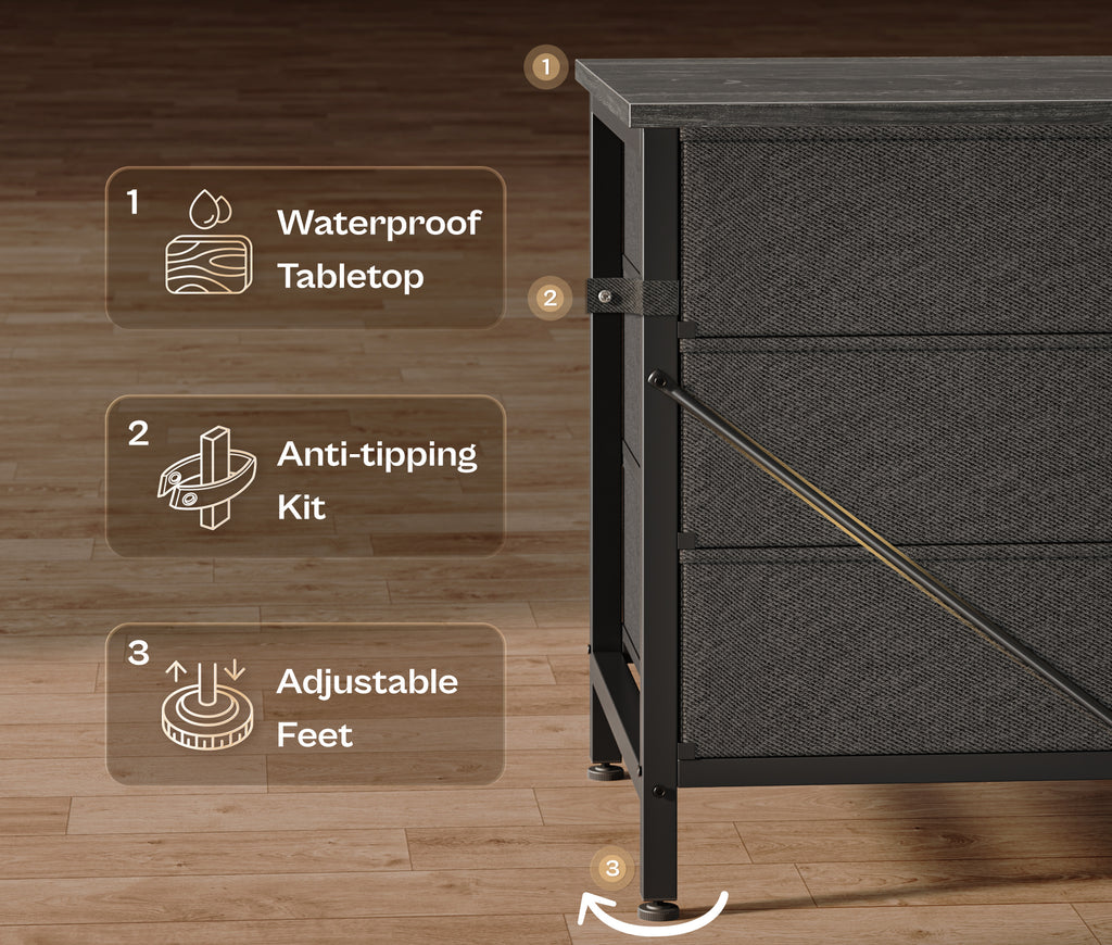 Amadwell 78.8 Inch Dresser with 15 Fabric Drawers, Large TV Stand for 65, 75, 85 Inch TV, Long Dresser for Bedroom, Entertainment Center for Living Room, Chest of Drawers & Storage, Charcoal Black