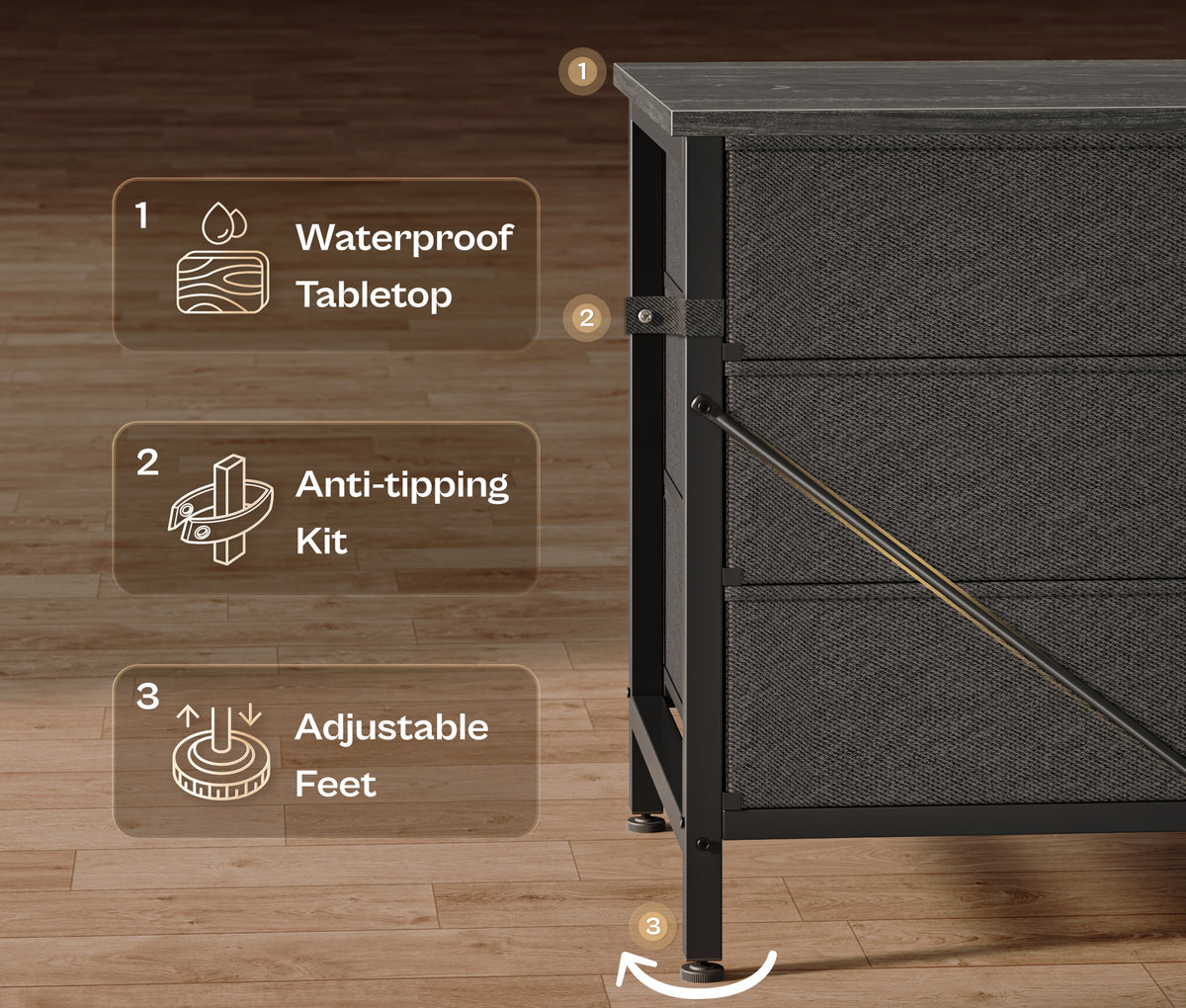 Amadwell 78.8 Inch Dresser with 15 Fabric Drawers, Large TV Stand for 65, 75, 85 Inch TV, Long Dresser for Bedroom, Entertainment Center for Living Room, Chest of Drawers & Storage, Charcoal Black
