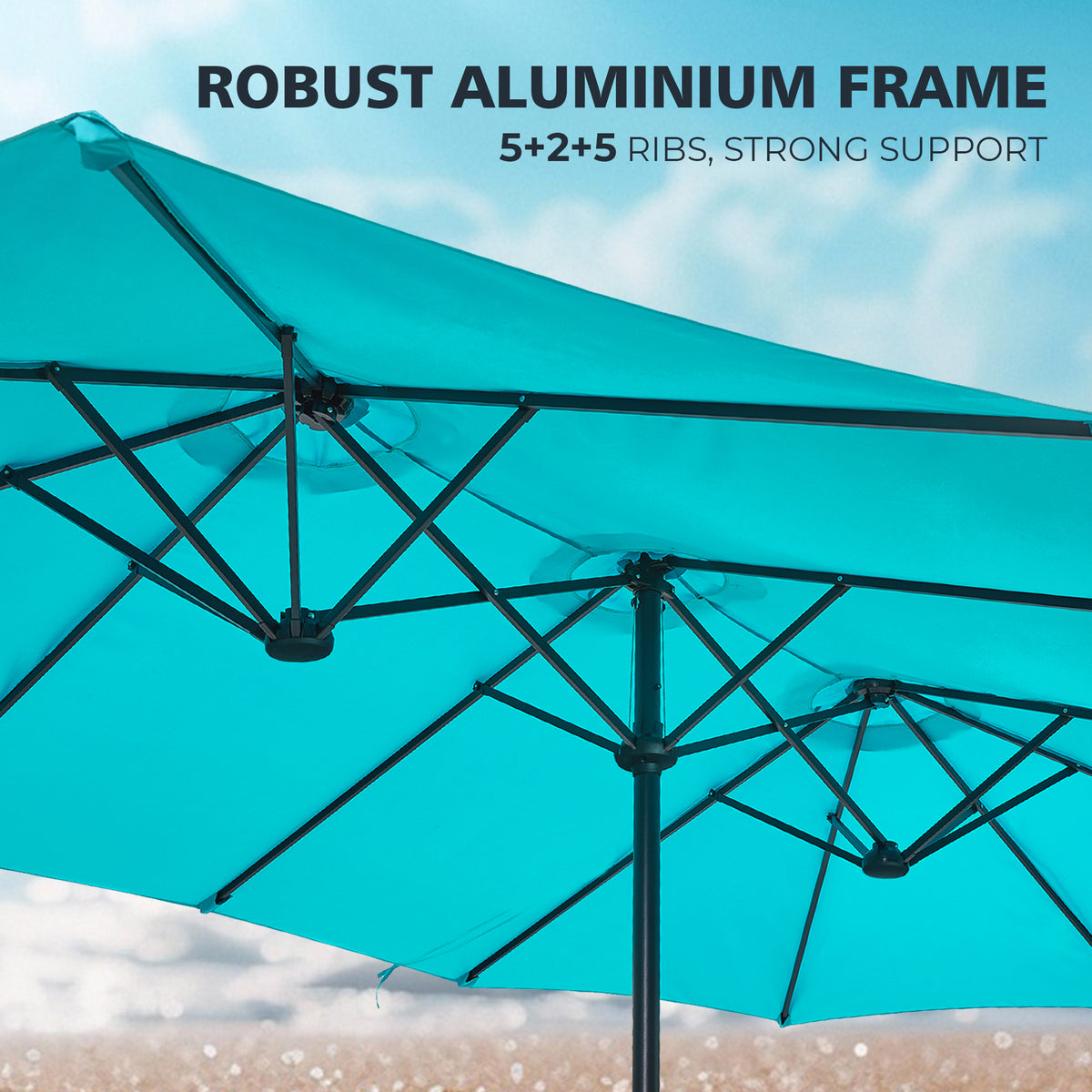 Amadwell 13FT Large Patio Umbrella, Double Sided Outdoor Rectangular Umbrellas with Fade Resistant Canopy, Light Blue