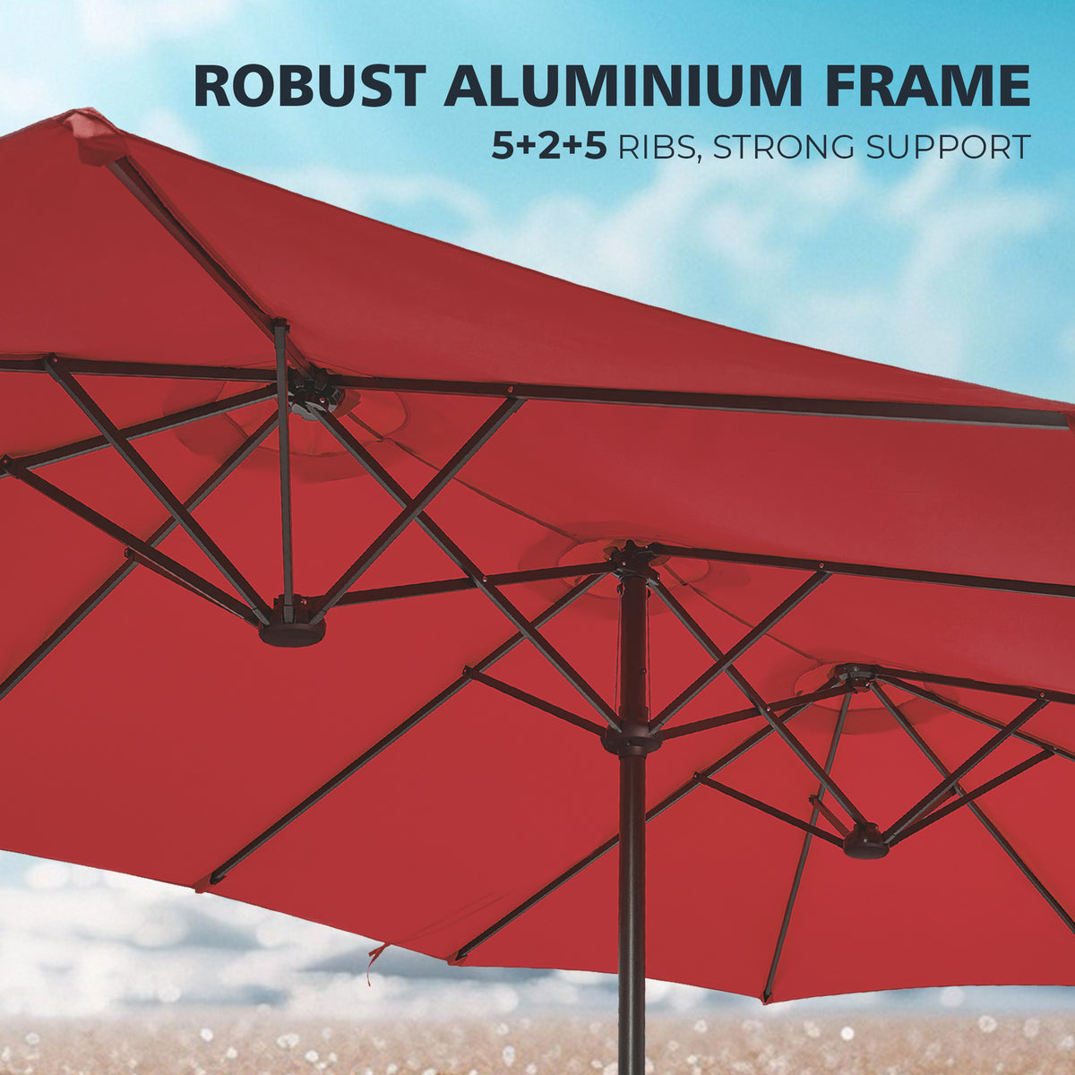 Amadwell 13FT Large Patio Umbrella with Base Included, Double Sided Outdoor Umbrellas, Red