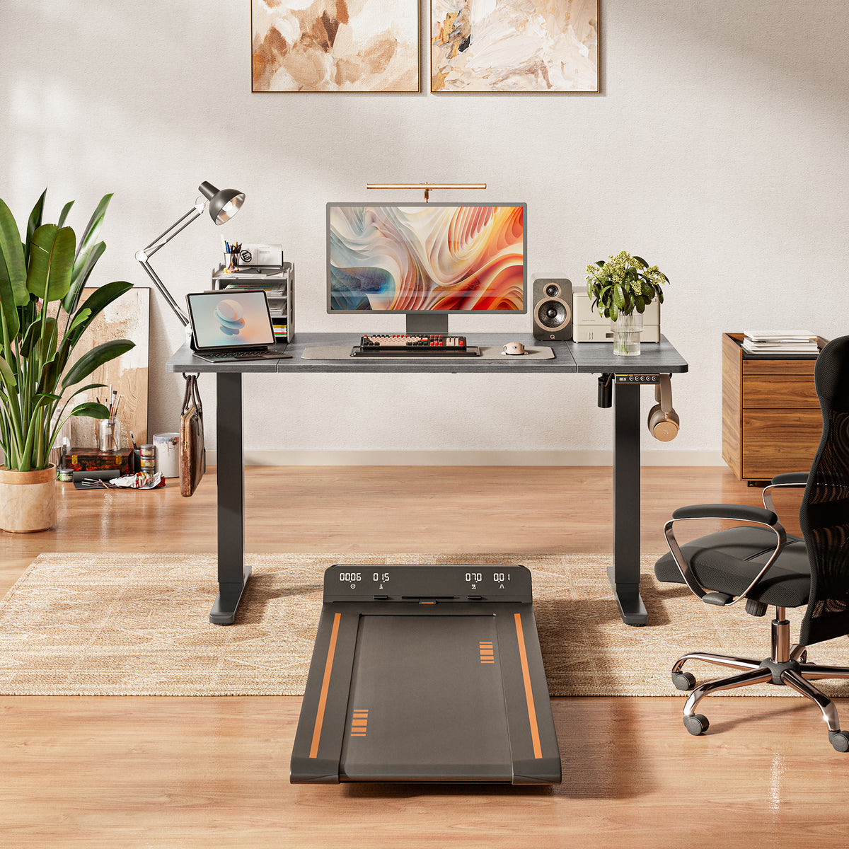 Amadwell 55" Electric Height Adjustable Standing Desk, 27.6" Deep Work Table with Cable Management, Home Office Desk, Gray