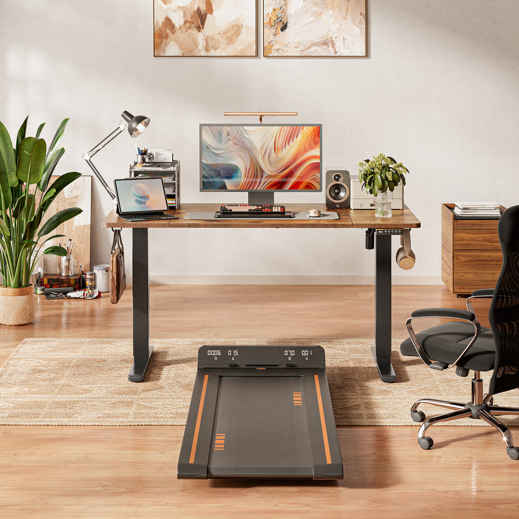 Amadwell 55" Electric Height Adjustable Standing Desk, 27.6" Deep Work Table with Cable Management, Home Office Desk, Brown