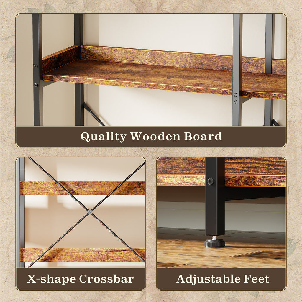 Amadwell 5-Tier Bookshelf ,47" Freestanding Display Bookcase with 10 Open Shelves , Sturdy Metal Frame Wooden Board, Adjustable Feet, for Living Room, Bedroom, Home Office, Brown