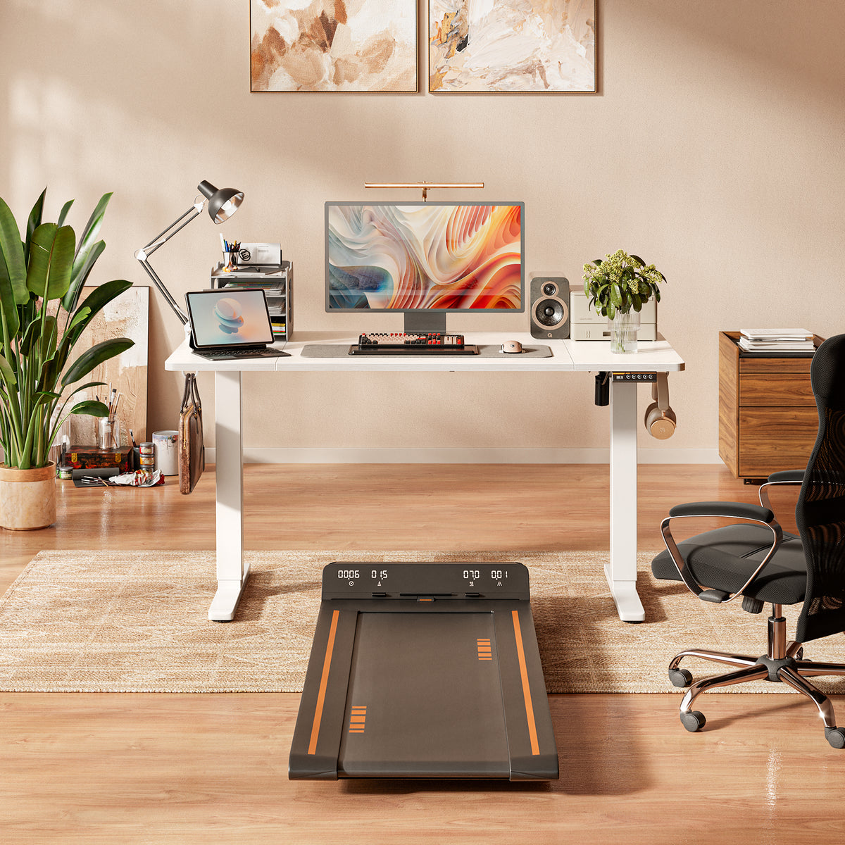 Amadwell 55" Electric Height Adjustable Standing Desk, 27.6" Deep Work Table with Cable Management, Home Office Desk, White