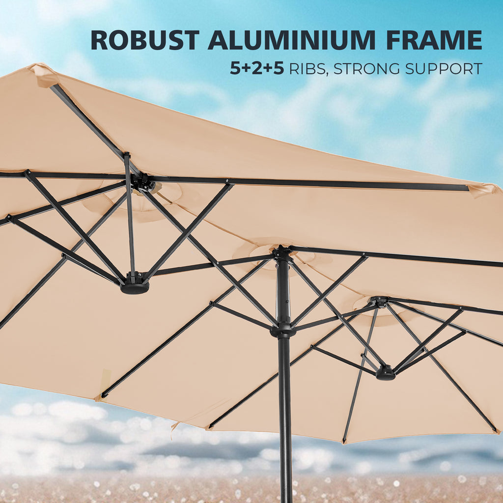 Amadwell 13FT Large Patio Umbrella, Double Sided Outdoor Rectangular Umbrellas with Fade Resistant Canopy, Beige