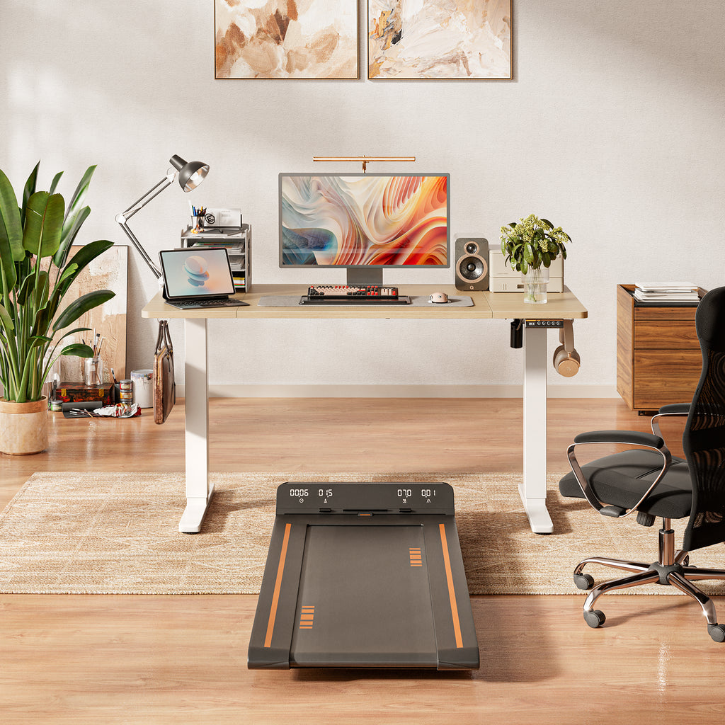 Amadwell 55" Electric Height Adjustable Standing Desk, 27.6" Deep Work Table with Cable Management, Home Office Desk, Beige