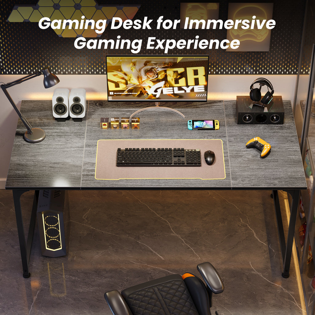 63" Computer Desk, Modern Office, Study & Gaming Desk with Storage, Large Legroom, Sturdy Metal Frame, Grey