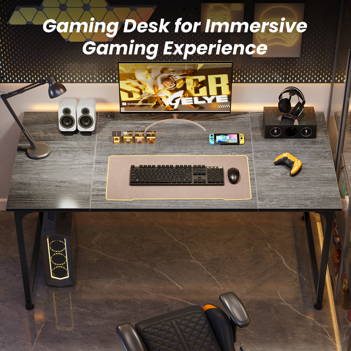 63" Computer Desk, Modern Office, Study & Gaming Desk with Storage, Large Legroom, Sturdy Metal Frame, Grey