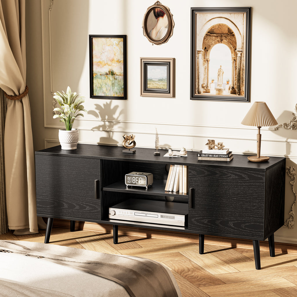 Amadwell Mid Century TV Stand for 60" TVs, Adjustable Shelf, 54 inch Media Console for Living Room, Black