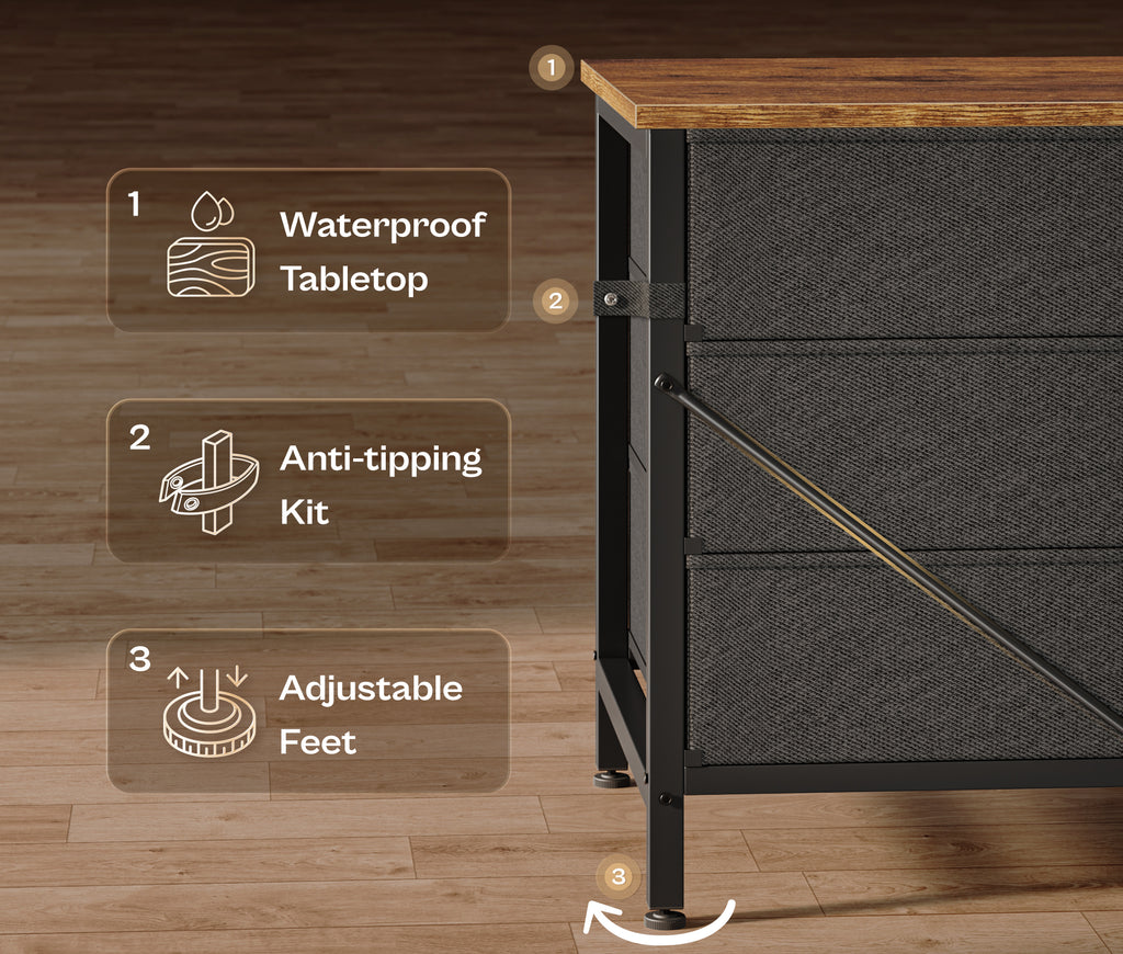 Amadwell 78.8 Inch Dresser with 15 Fabric Drawers, Large TV Stand for 65, 75, 85 Inch TV, Long Dresser for Bedroom, Entertainment Center for Living Room, Chest of Drawers & Storage, Rustic Brown