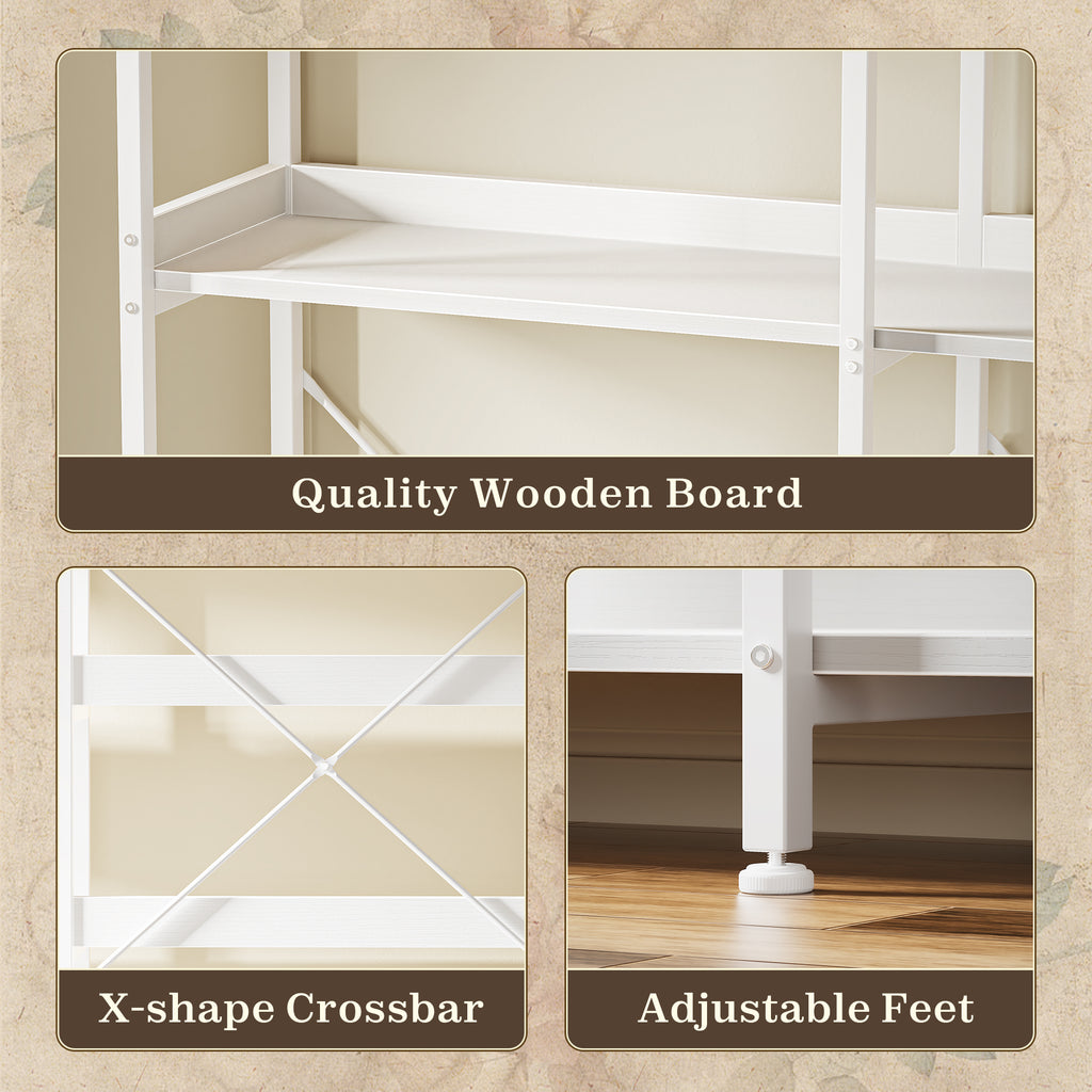 Amadwell 5-Tier Bookshelf with 10 Open Shelves, 47" Freestanding Bookcase, Sturdy Metal Frame, for Living Room, White
