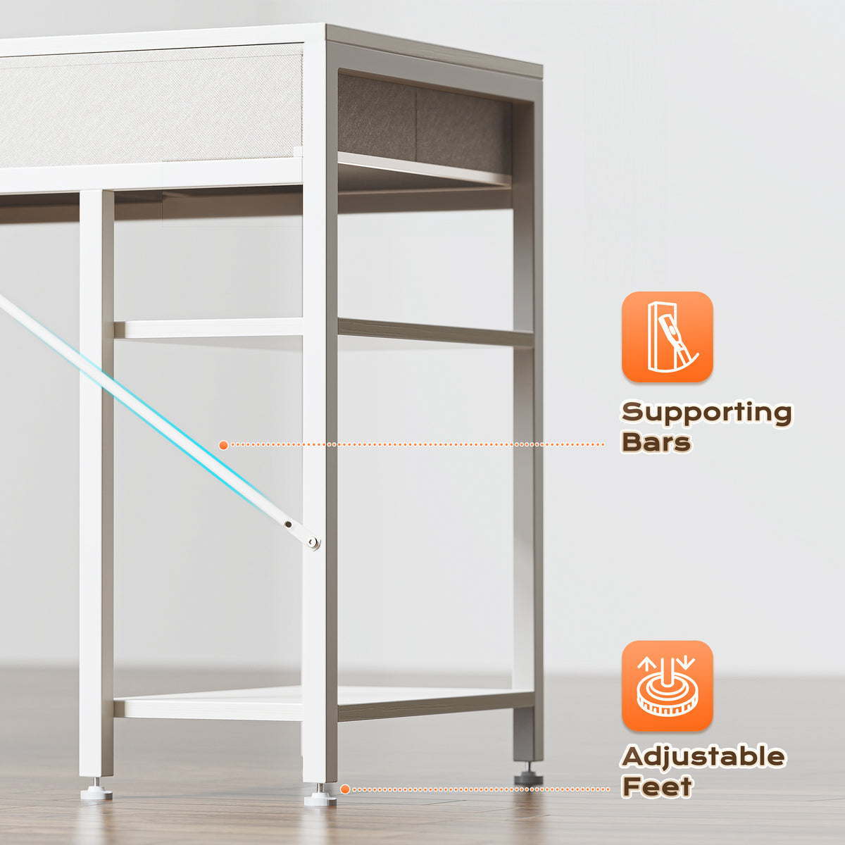 Amadwell 54" Desk with Drawers & Storage, Office Desk with Reversible Shelves, Gaming Computer Desk, White