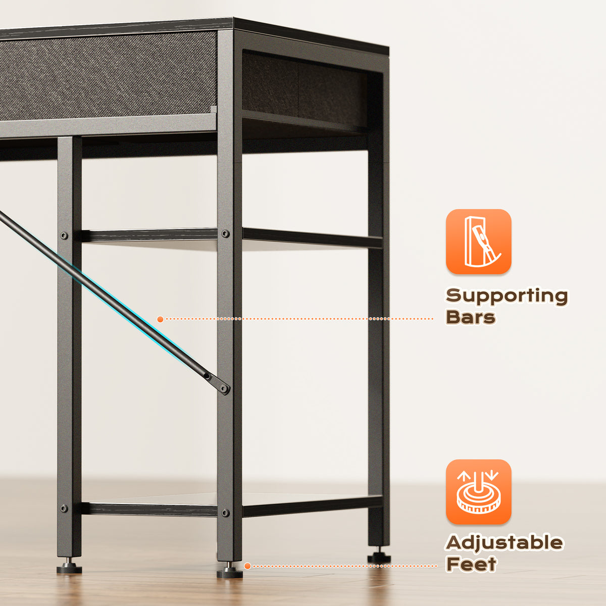 Amadwell 54" Desk with Drawers & Storage, Office Desk with Reversible Shelves, Gaming Computer Desk, Black