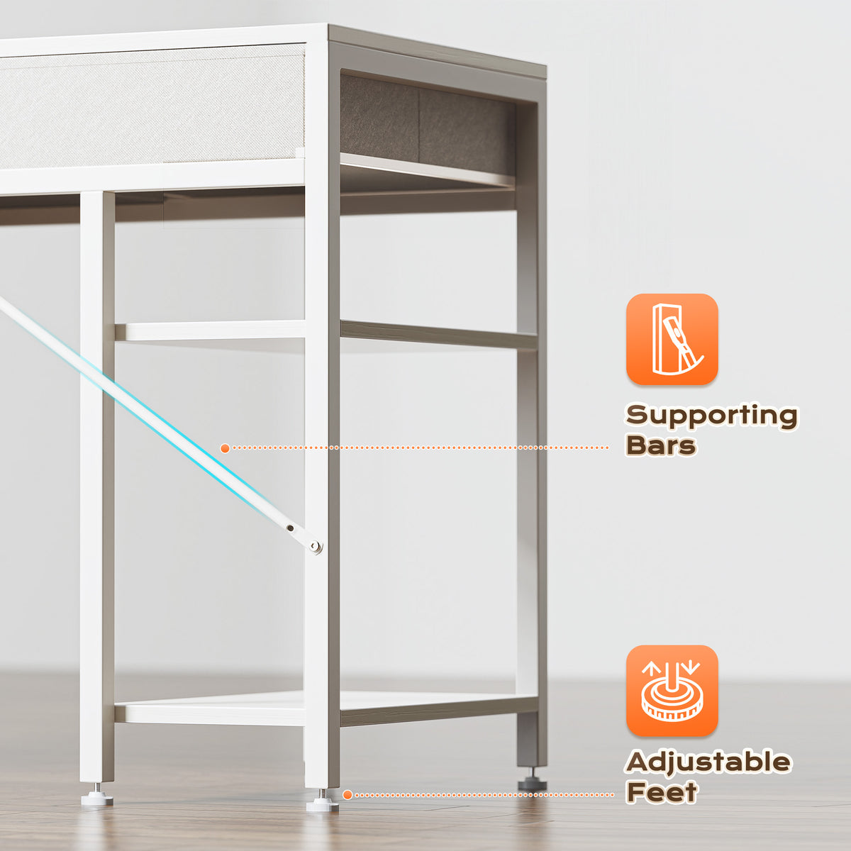 Amadwell 47" Desk with Drawers & Storage, Office Desk with Reversible Shelves, Gaming Computer Desk, White