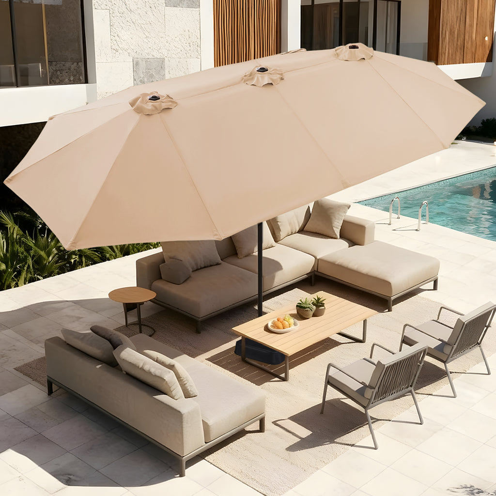 Amadwell 13FT Large Patio Umbrella with Base Included, Double Sided Outdoor Umbrellas, Beige