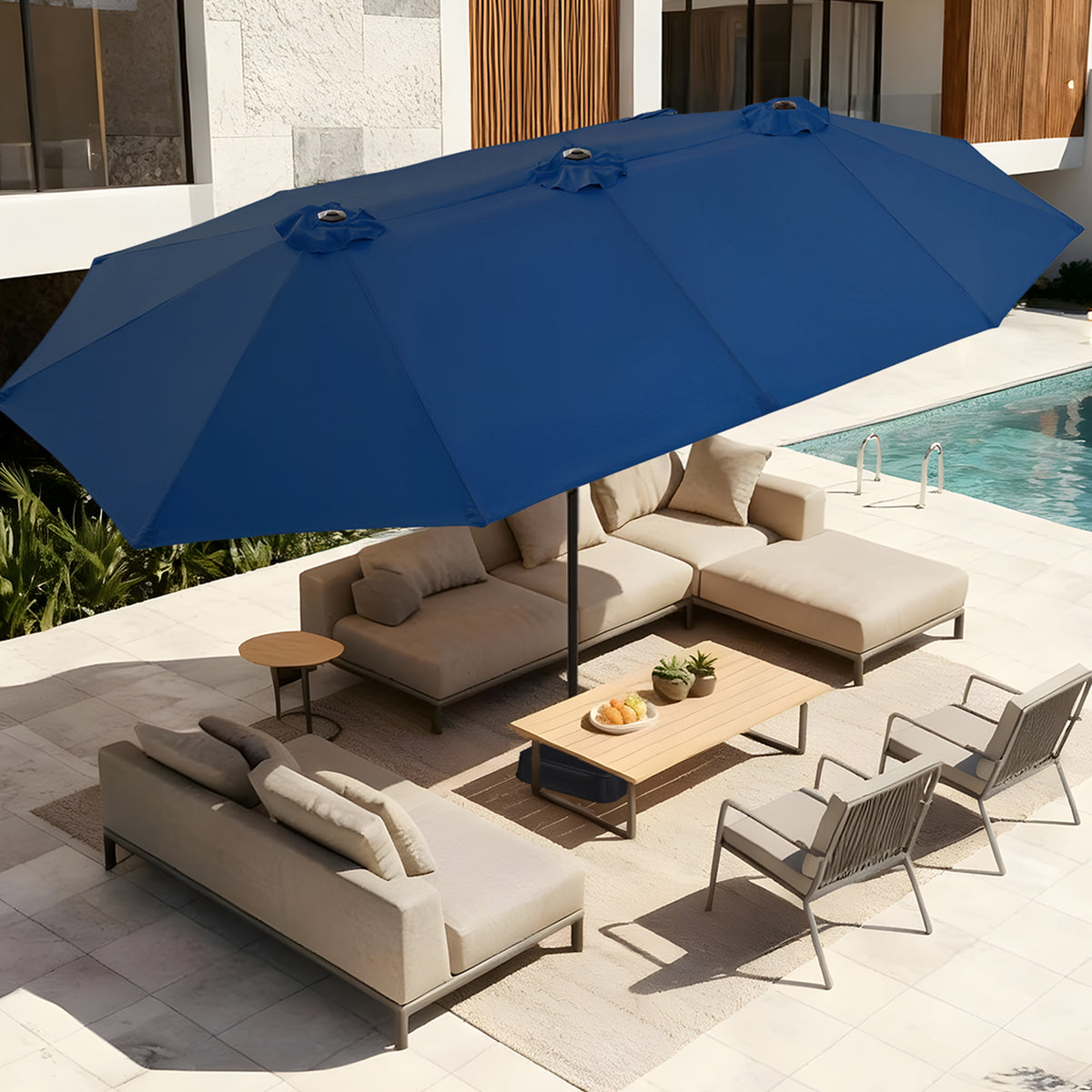Amadwell 13FT Large Patio Umbrella with Base Included, Double Sided Outdoor Umbrellas, Navy Blue